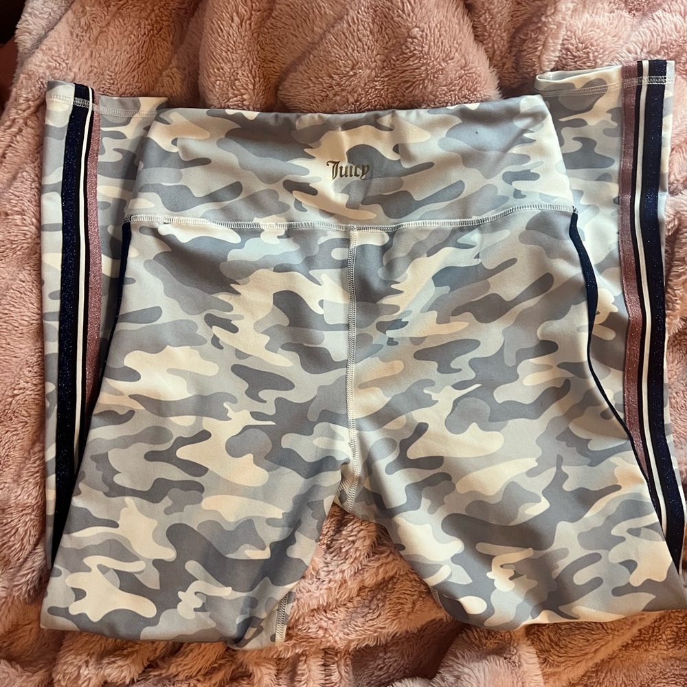 🍒 Juicy Couture Sport Leggings – Gray Camo & Glitter Stripe | Large | y2k bling - Picture 4 of 8